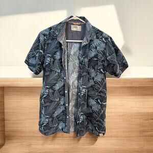 Free Planet Youth Size M Dress Shirt Blue with‎ Palm Trees 100% Cotton